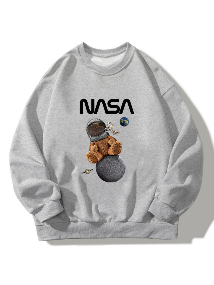 NASA Bear Print Crew Neck Relaxed Sweatshirt