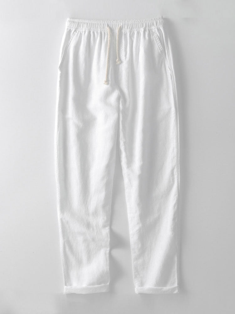 Long Sleeve Stand Collar Shirt & Straight Leg Linen Pants