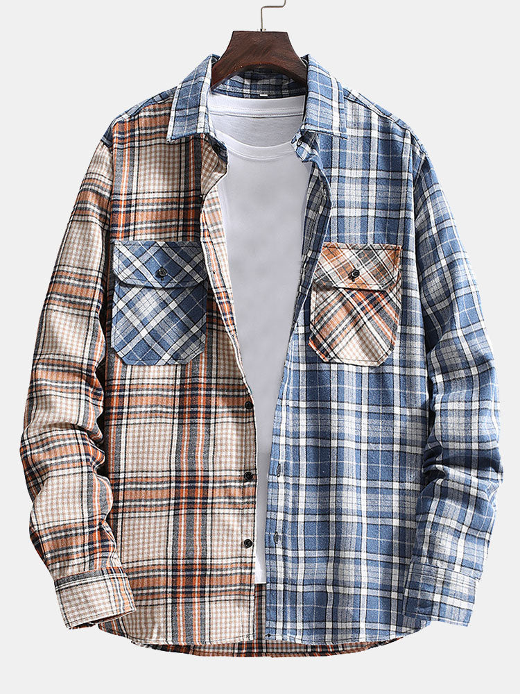 Long Sleeved Contrast Plaid Shirt