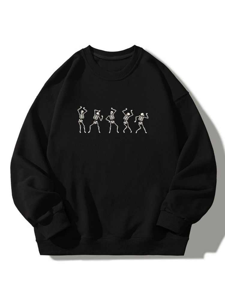 Dancing Skeleton Print Crew Neck Relaxed Sweatshirt