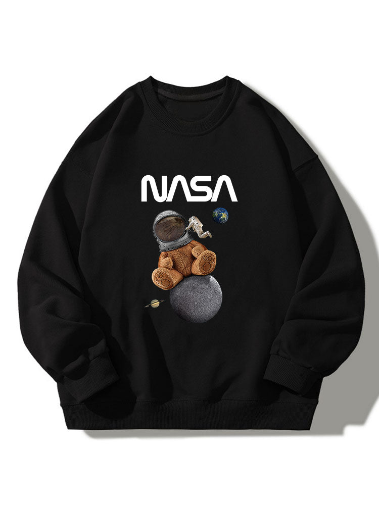 NASA Bear Print Crew Neck Relaxed Sweatshirt