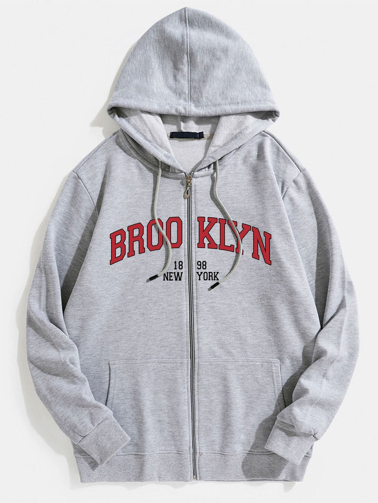 Brooklyn Print Zip Through Hoodie