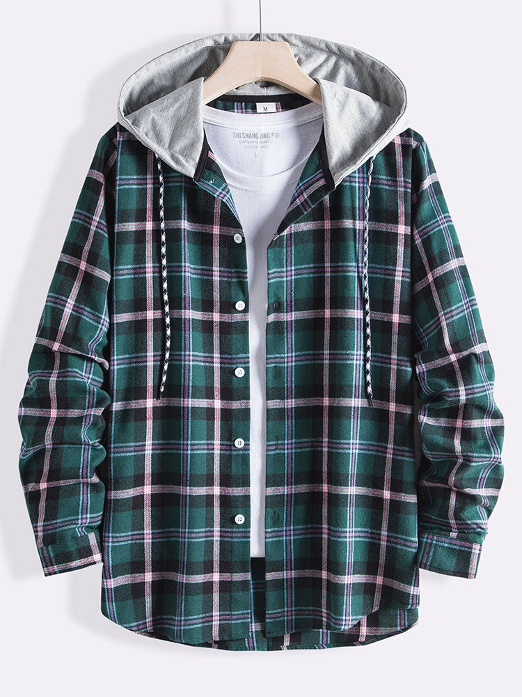 Men Plaid Hooded Shirt