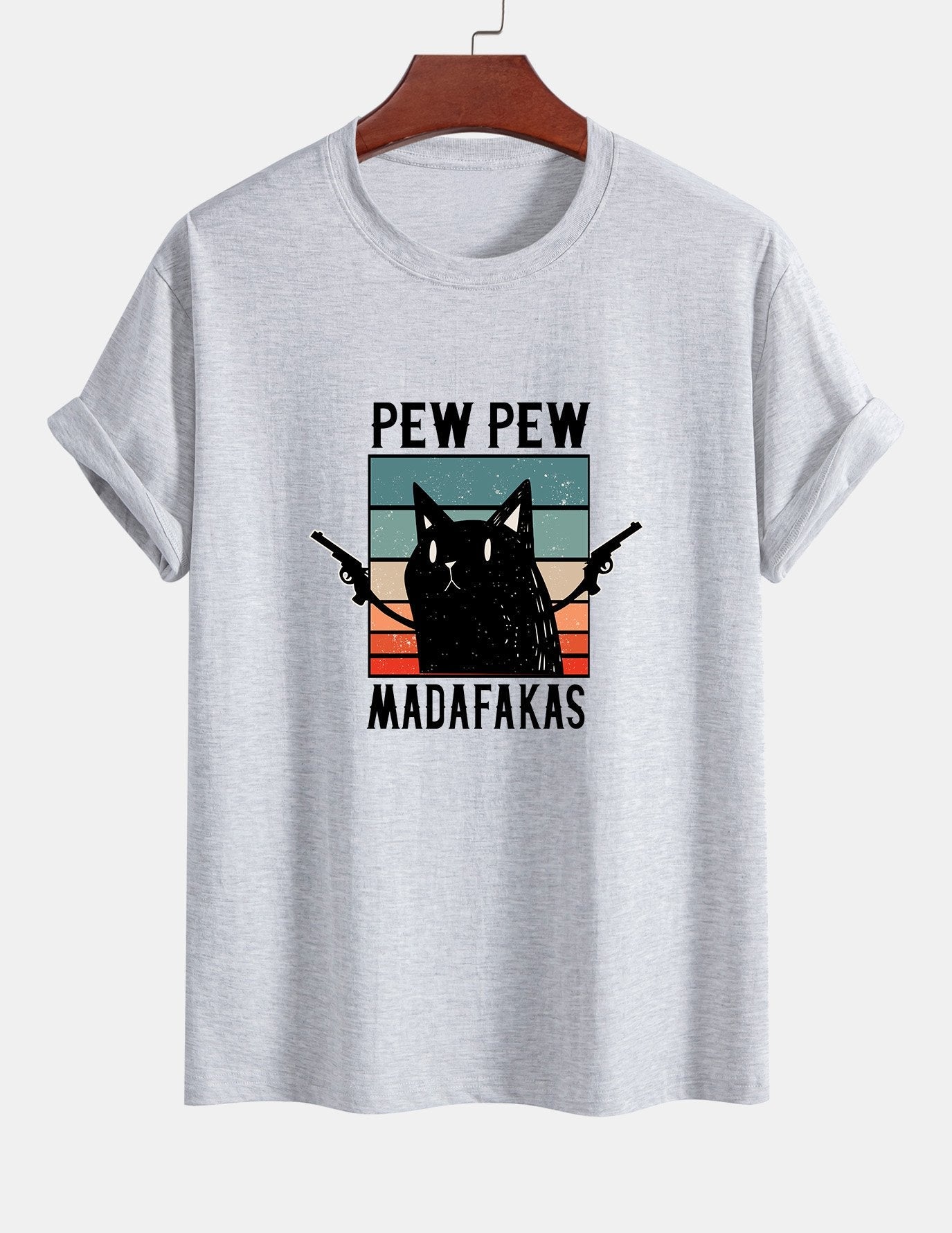 Regular Fit PEW PEW MADAFAKAS Black Cat Print Cotton T-Shirt