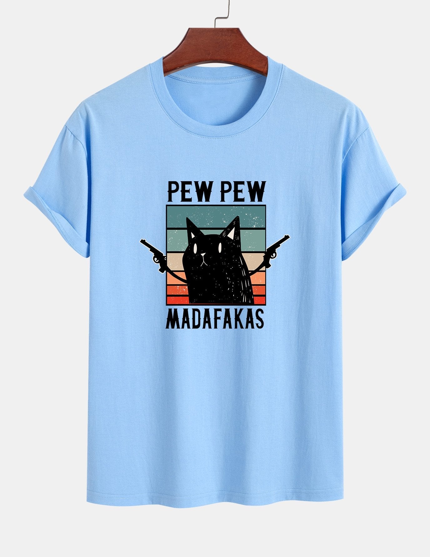 Regular Fit PEW PEW MADAFAKAS Black Cat Print Cotton T-Shirt