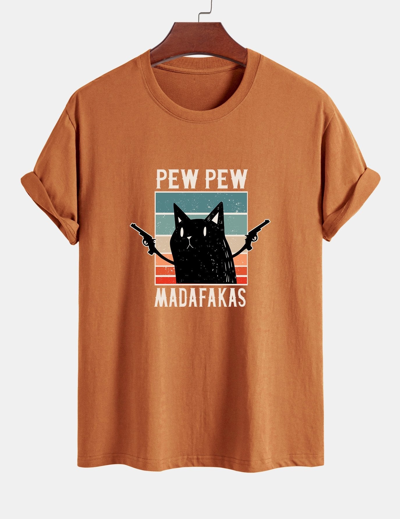 Regular Fit PEW PEW MADAFAKAS Black Cat Print Cotton T-Shirt