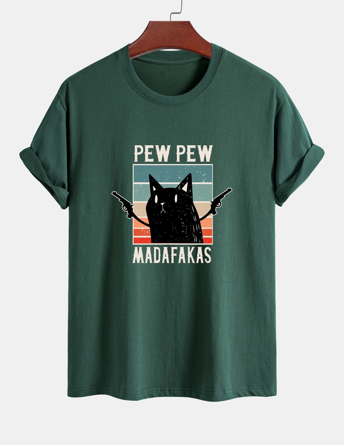 Regular Fit PEW PEW MADAFAKAS Black Cat Print Cotton T-Shirt