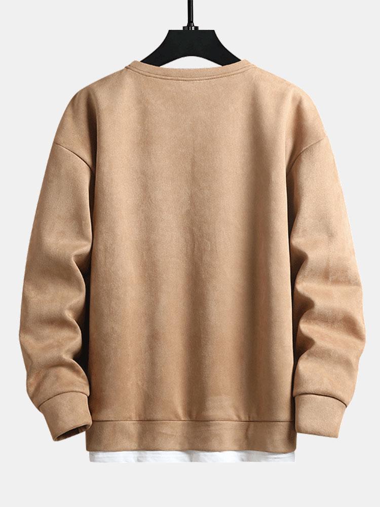 2 In 1 Faux Suede Crew Neck Sweatshirt