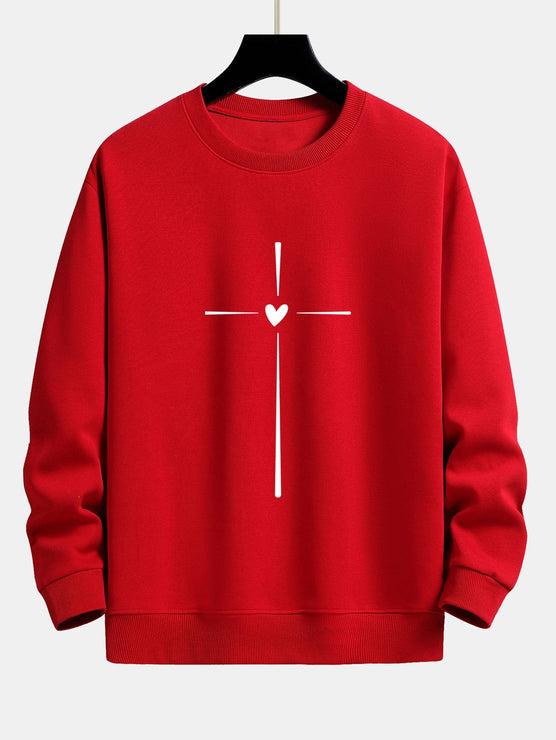 Cross Heart Print Relax Fit Sweatshirt