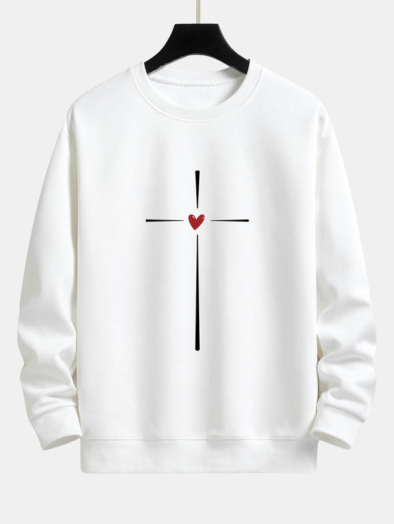 Cross Heart Print Relax Fit Sweatshirt