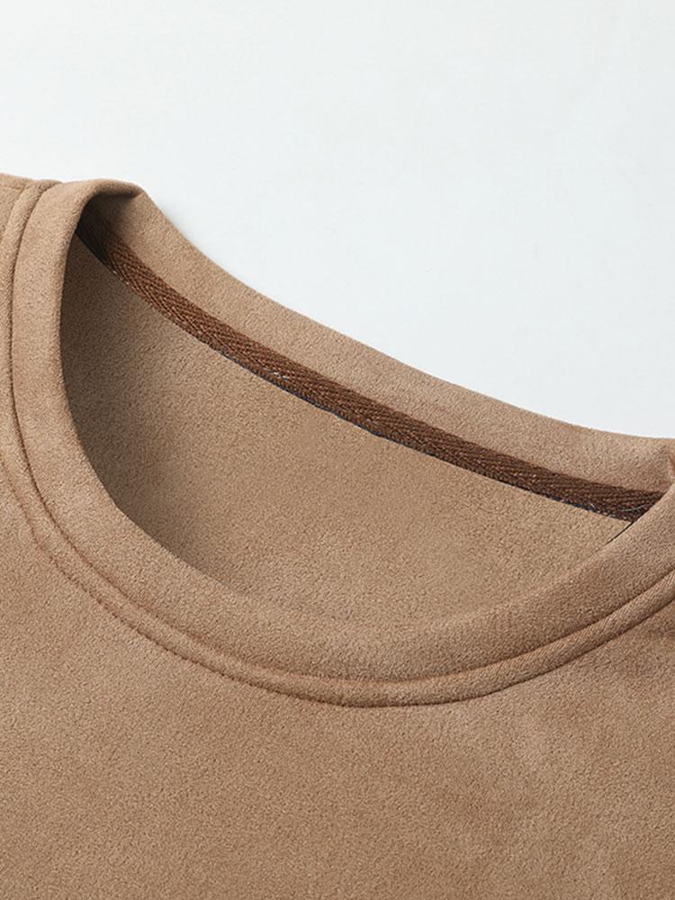 2 In 1 Faux Suede Crew Neck Sweatshirt