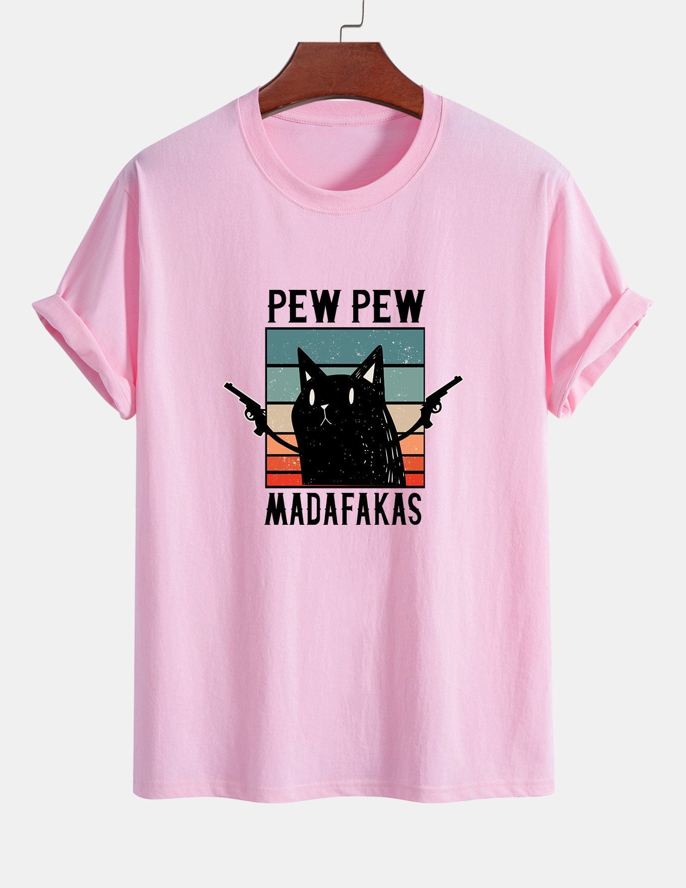 Regular Fit PEW PEW MADAFAKAS Black Cat Print Cotton T-Shirt