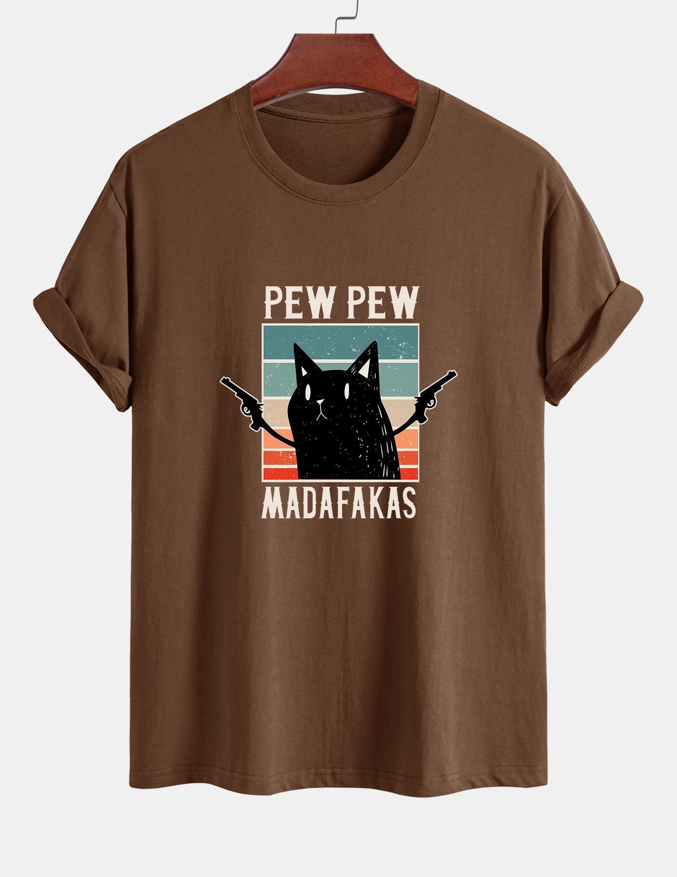 Regular Fit PEW PEW MADAFAKAS Black Cat Print Cotton T-Shirt