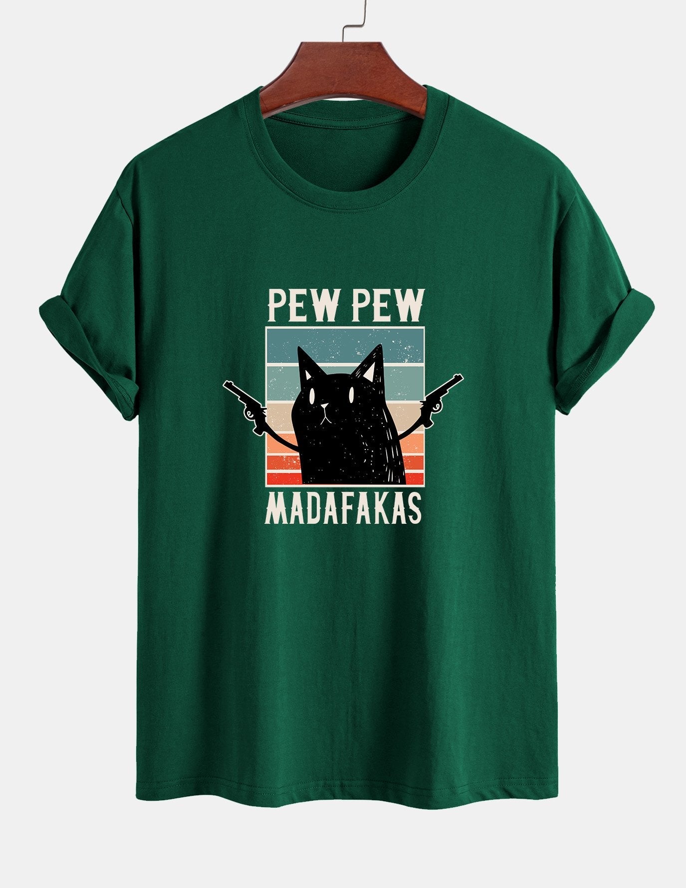 Regular Fit PEW PEW MADAFAKAS Black Cat Print Cotton T-Shirt