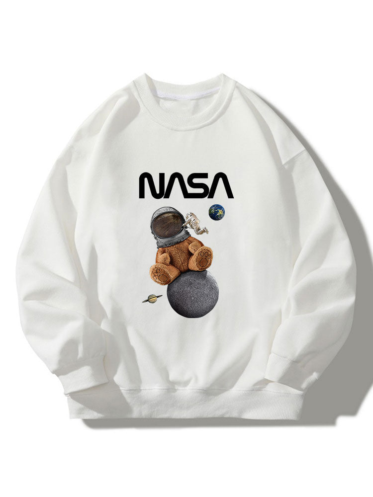 NASA Bear Print Crew Neck Relaxed Sweatshirt